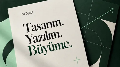 İla Dijital “Tasarım. Yazılım. Büyüme.” yazılı kurumsal baskı tasarımı