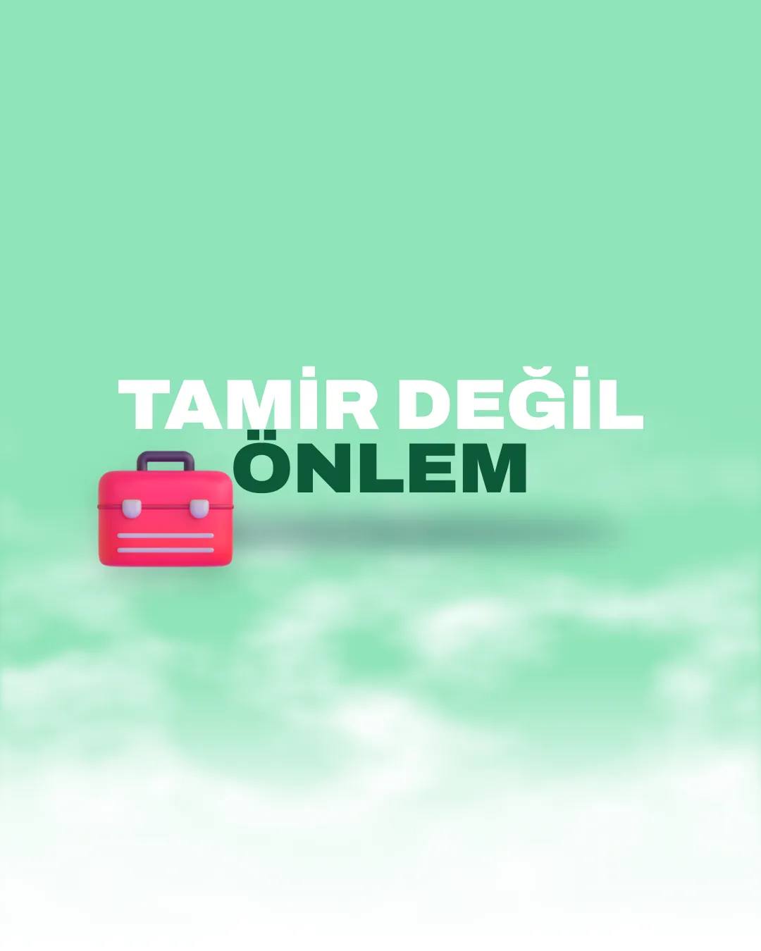 “Tamir Değil Önlem” başlıklı, 3D alet çantası ikonlu web sitesi bakım ve teknik destek görseli
