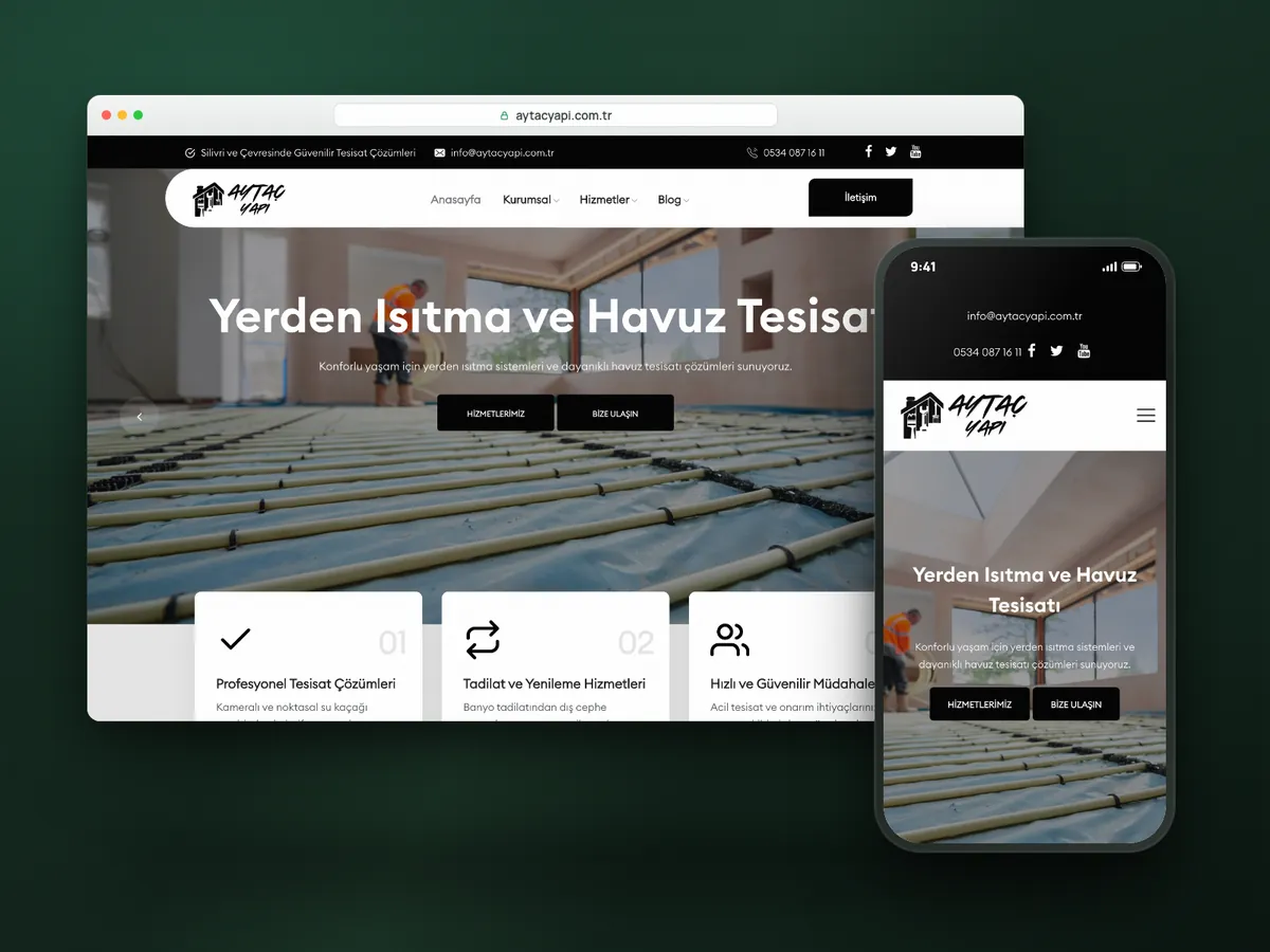 Aytaç Yapı web sitesi, masaüstü ve mobil görünüm