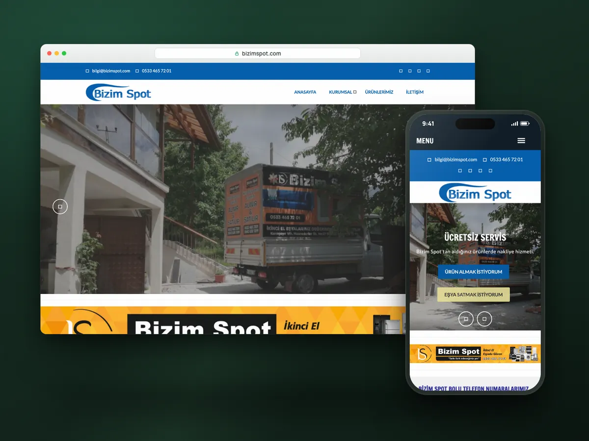 Bolu Bizim Spot web sitesi, masaüstü ve mobil görünüm