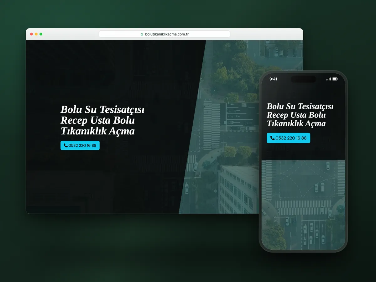 Recep Usta Tıkanıklık Açma web sitesi, masaüstü ve mobil görünüm