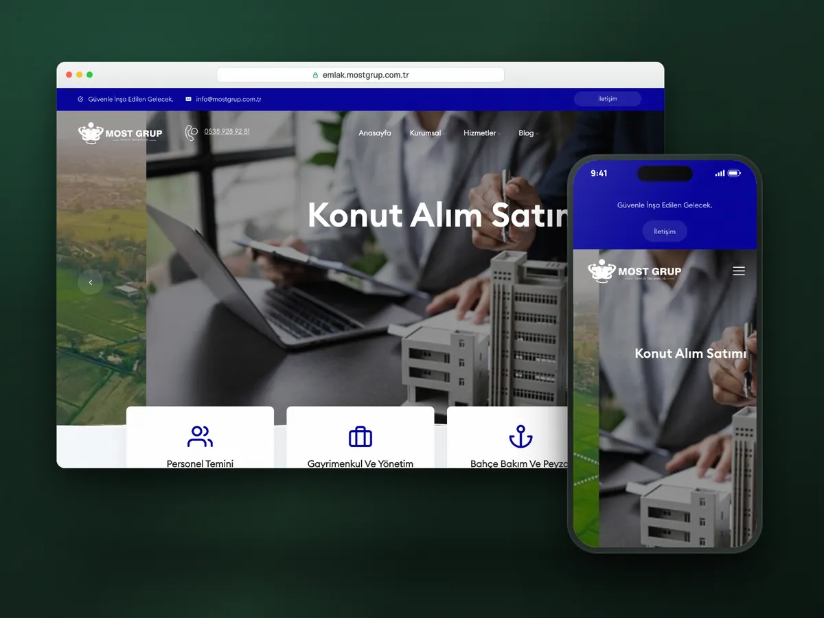Most Grup Emlak web sitesi, masaüstü ve mobil görünüm