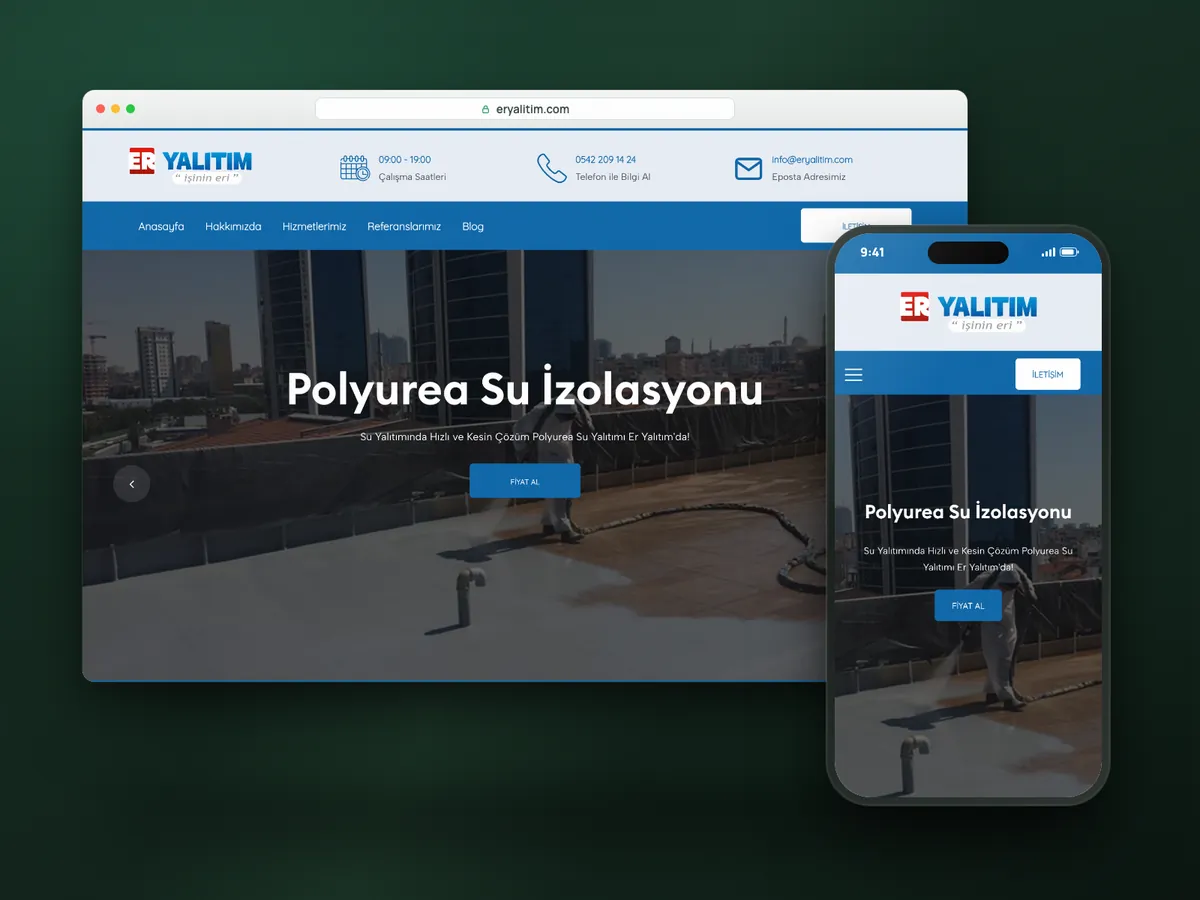 Er Grup Yalıtım web sitesi, masaüstü ve mobil görünüm