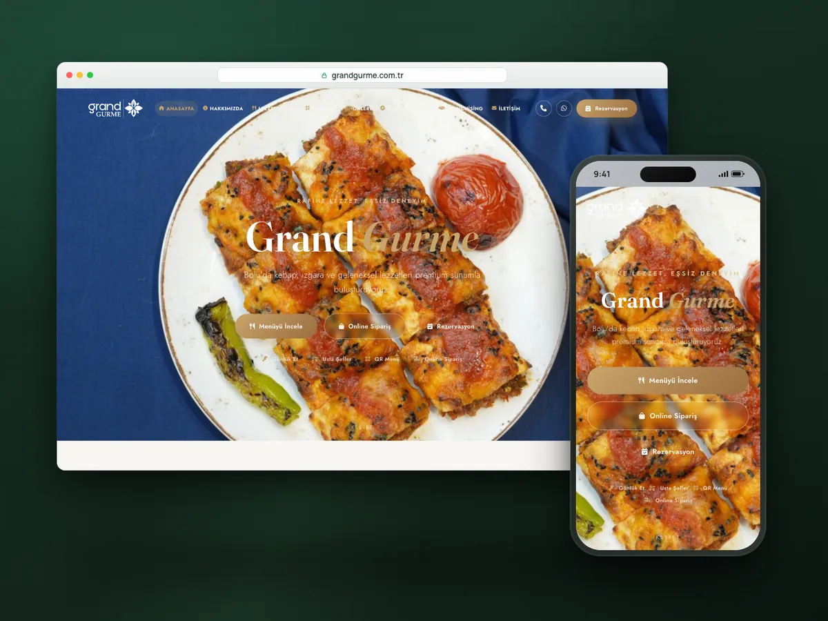 Grand Gurme web sitesi, masaüstü ve mobil görünüm