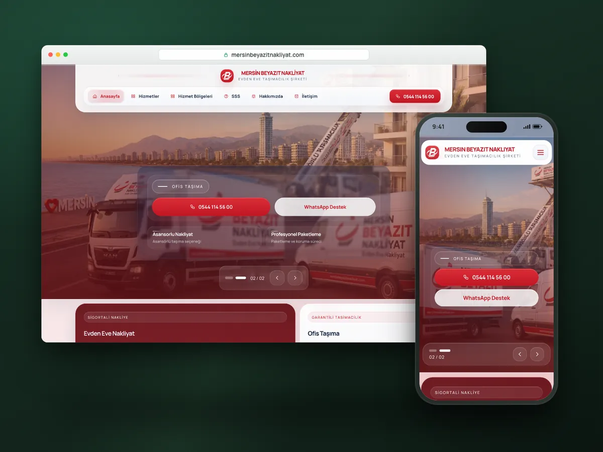 Beyazıt Nakliyat web sitesi, masaüstü ve mobil görünüm