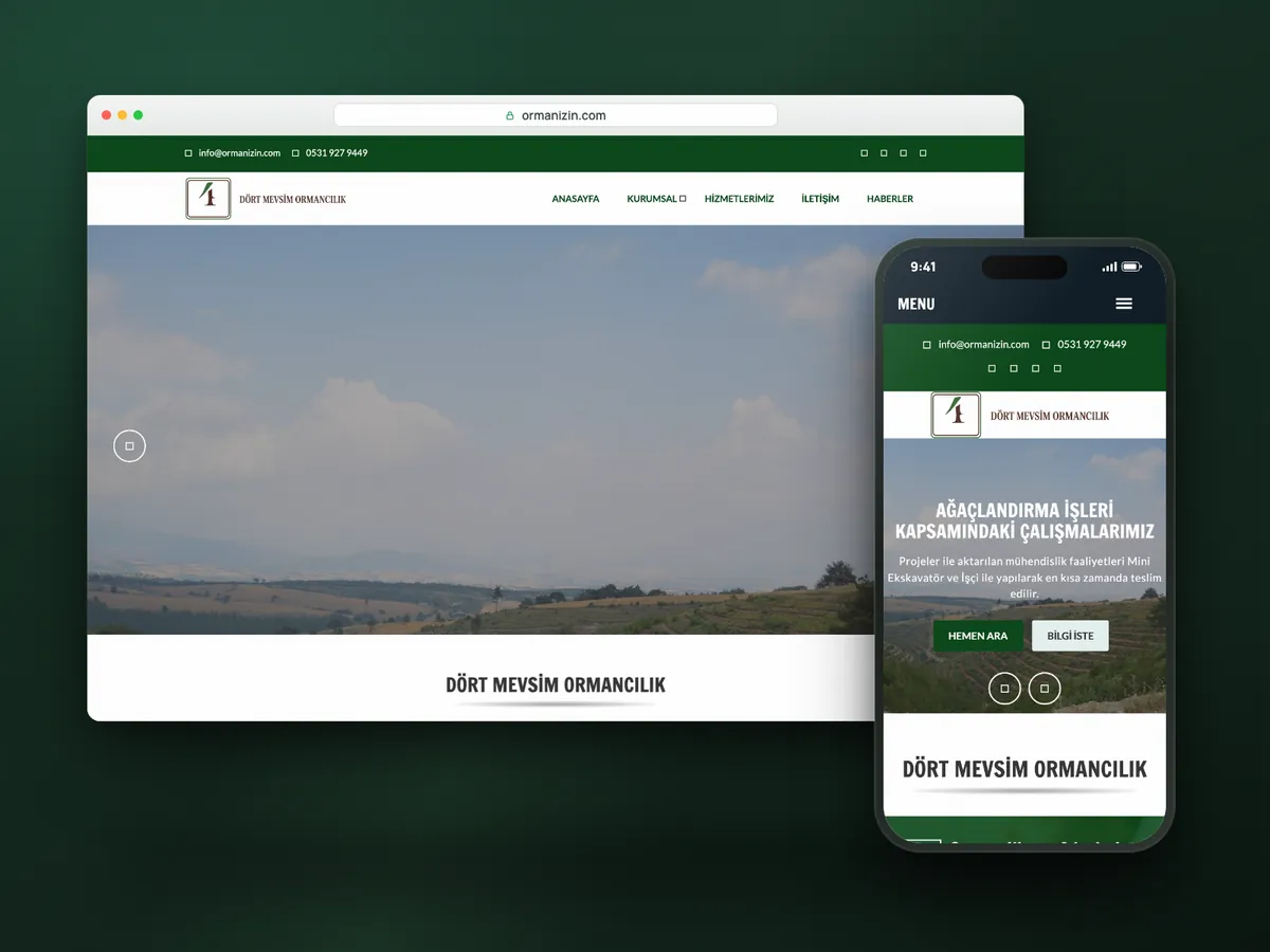 Orman İzin web sitesi, masaüstü ve mobil görünüm