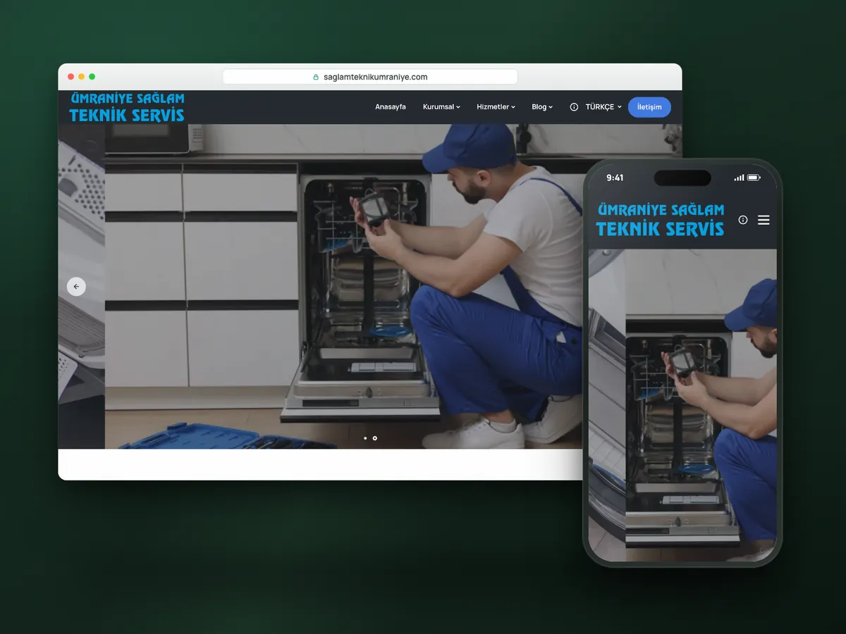Sağlam Teknik Servis web sitesi, masaüstü ve mobil görünüm