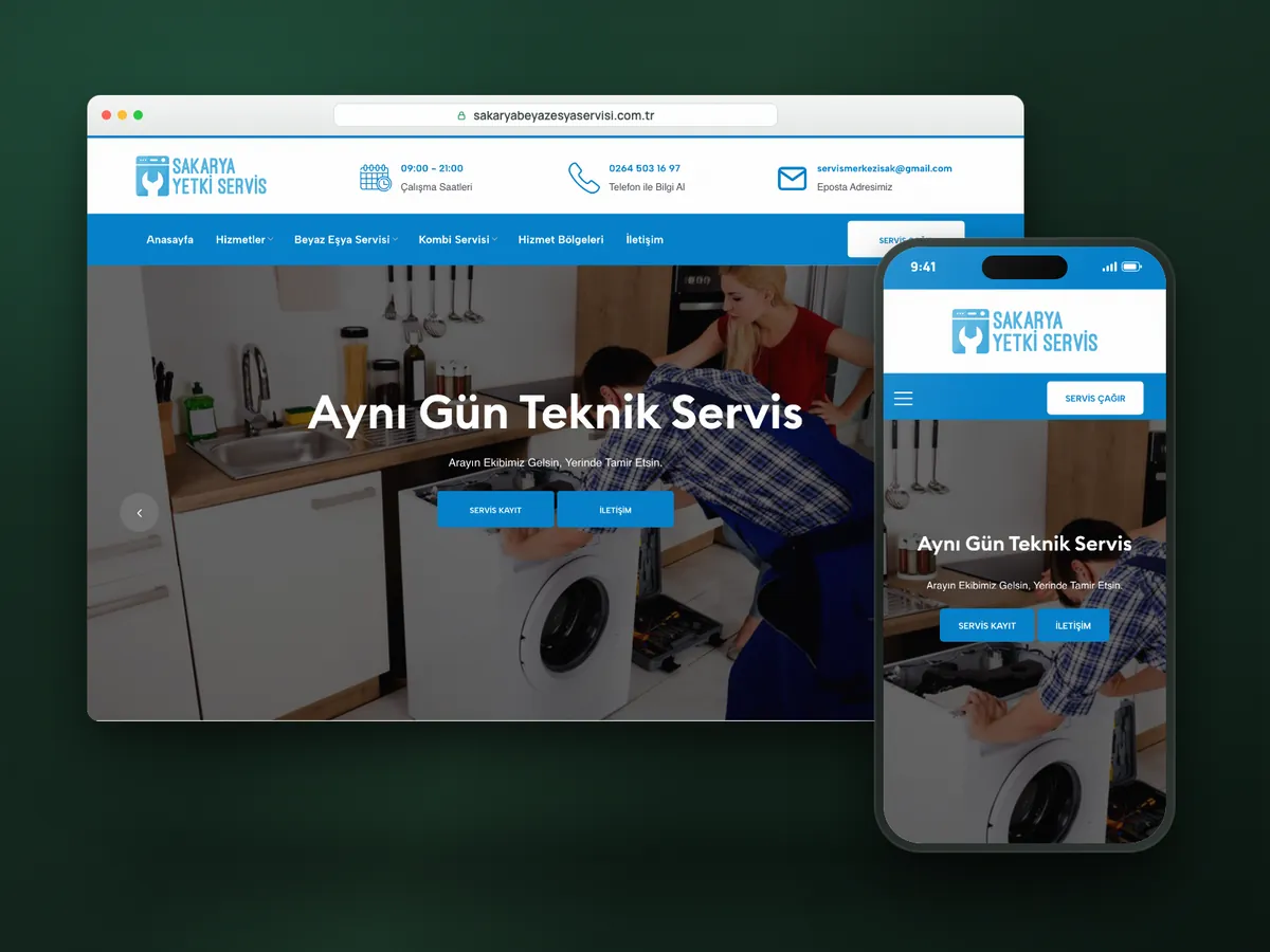Sakarya Beyaz Eşya Teknik web sitesi, masaüstü ve mobil görünüm