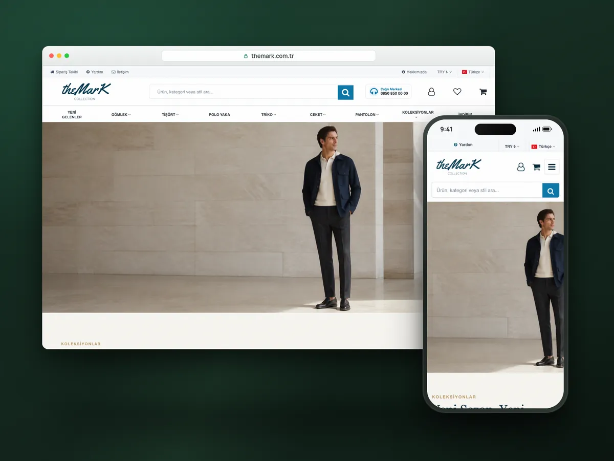 theMarK Collection web sitesi, masaüstü ve mobil görünüm