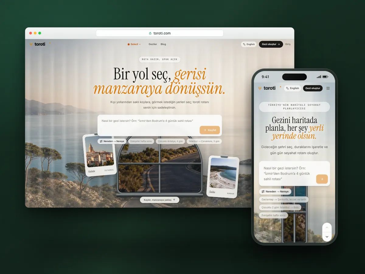 Toroti web sitesi, masaüstü ve mobil görünüm