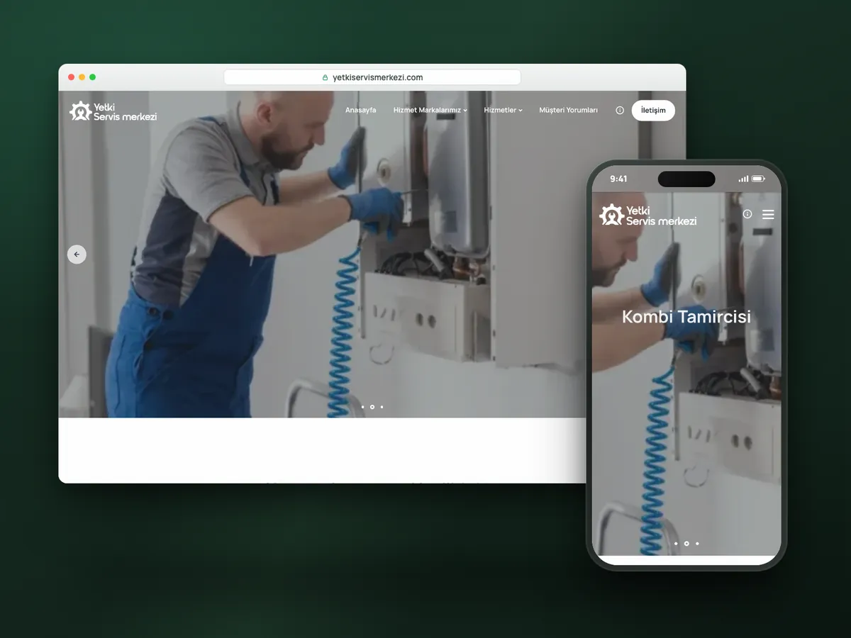 Yetki Servis Merkezi web sitesi, masaüstü ve mobil görünüm